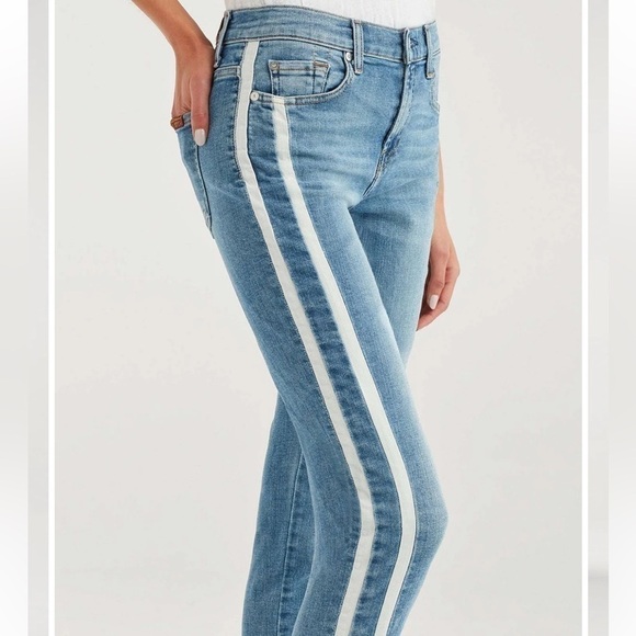 7 For All Mankind Ankle Skinny with Cut Off Hem and Double White Stripes-Size 24 - Picture 2 of 14